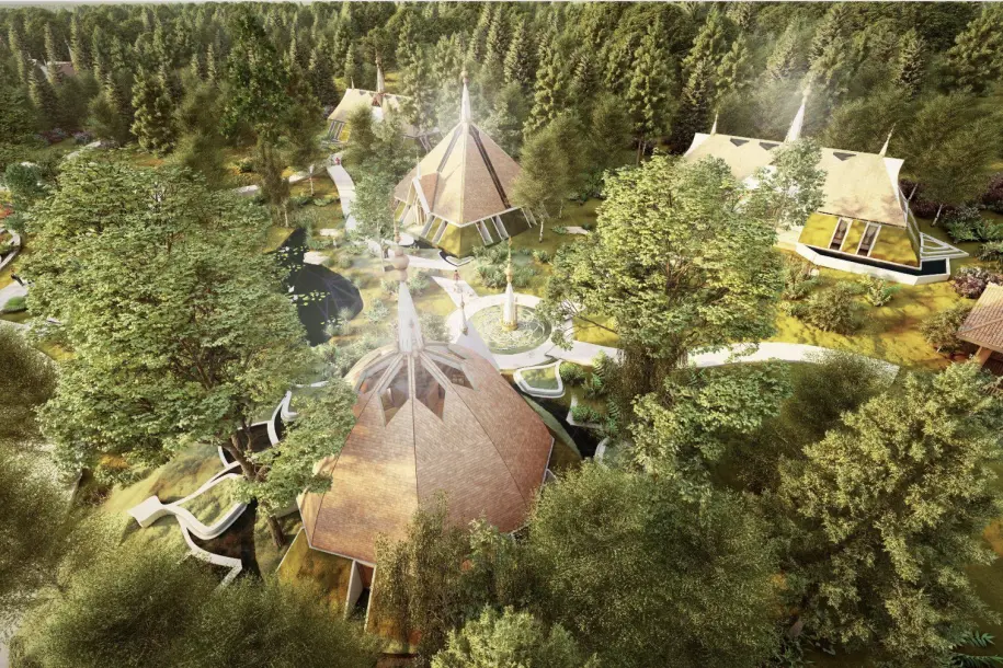 Aerial view of a secluded healing retreat - Ophiuchus Healing Center